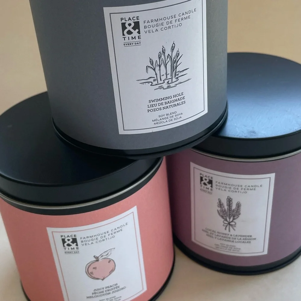 Place & Time Farmhouse Scented Candles 3 Piece Set 12 oz Tin